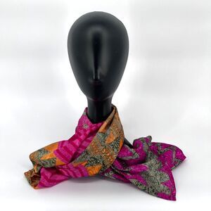 Darn Good Furoshiki Scarf Wrap‎ 36" Square Made Sustainably in India Orange Pink